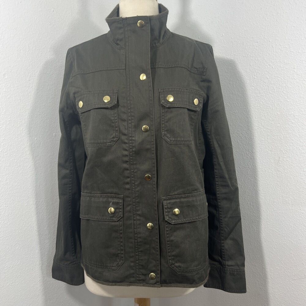 J Crew Jacket Womens S Olive Military Resin Coated Twill